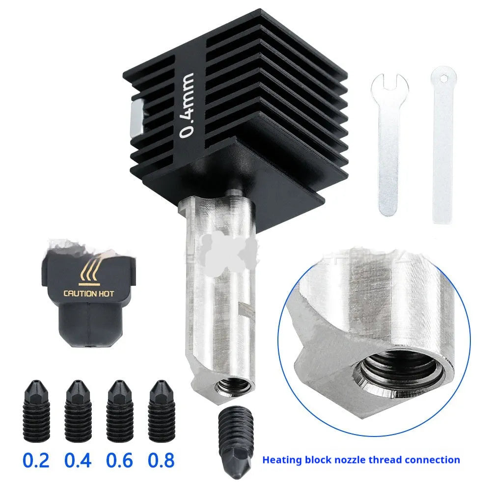 Bambu Lab A1 Mini 3D printer hot end assembly with four hardened steel nozzles and black silicone sleeve