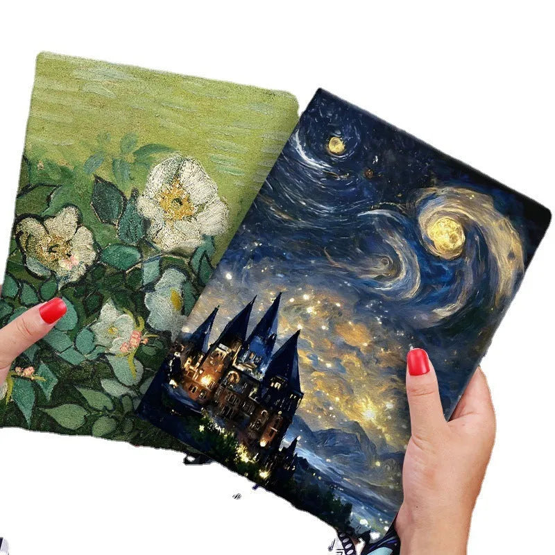 Handmade liquid silicone iPad flip case with floral design for iPad Mini 6 and iPad Pro 2024 models.