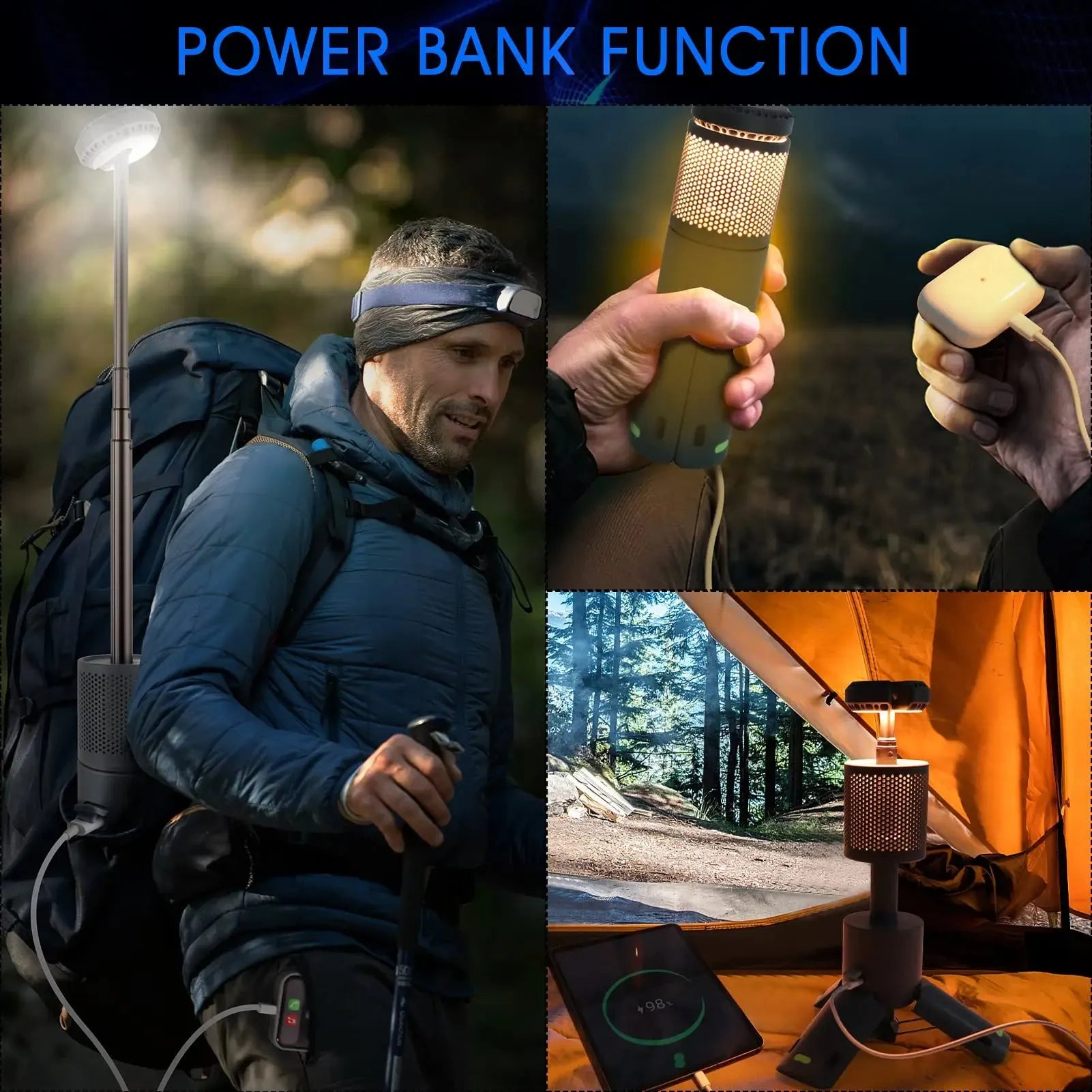 Portable camping LED lantern in off white or dark grey colour with button switch