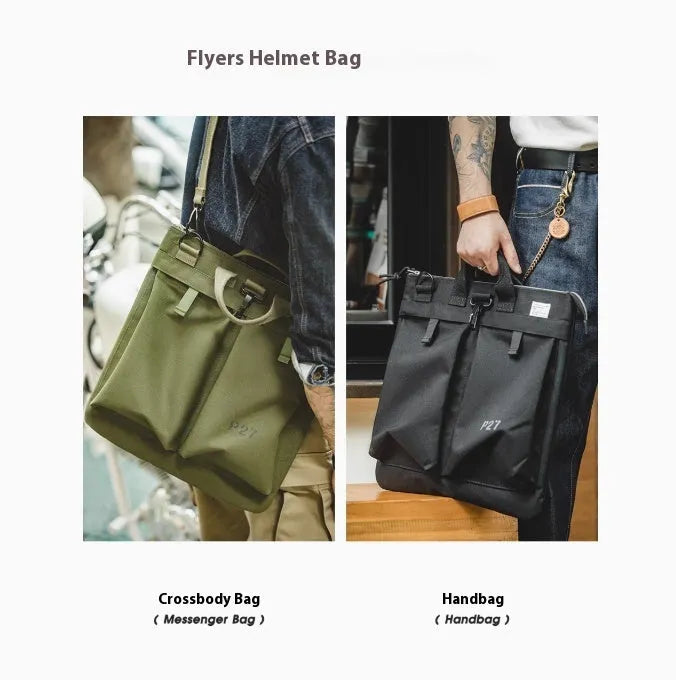 Retro style canvas crossbody messenger bag in charcoal black with zipper closure and shoulder strap