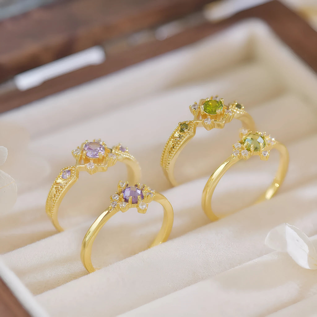 French style copper open mouth split ring with purple zircon stones for women