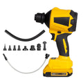 Yellow handheld cordless dust gun blower with accessories for office and home cleaning