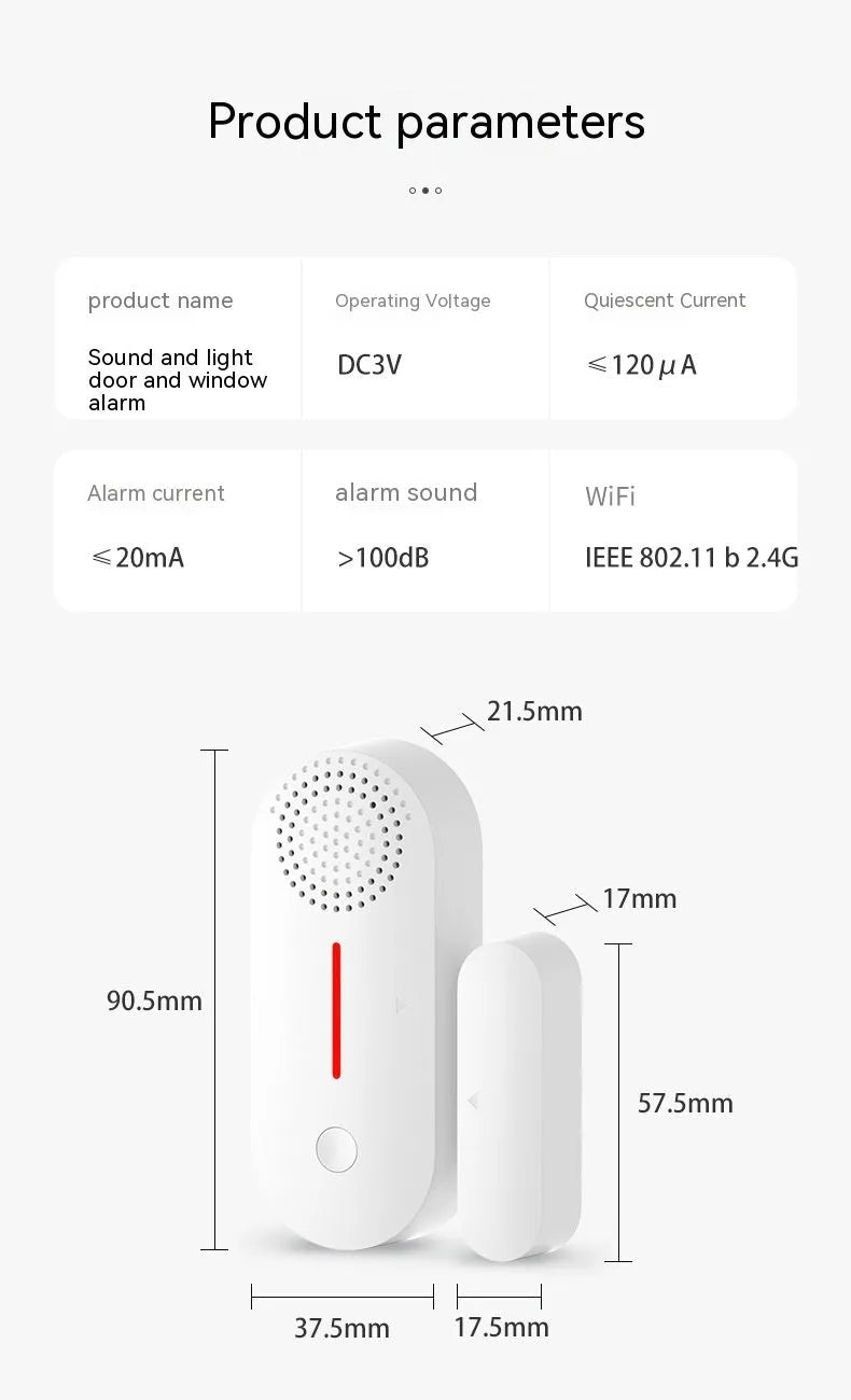 WiFi door magnetic sensor alarm unit with magnetic contact components for smart home security