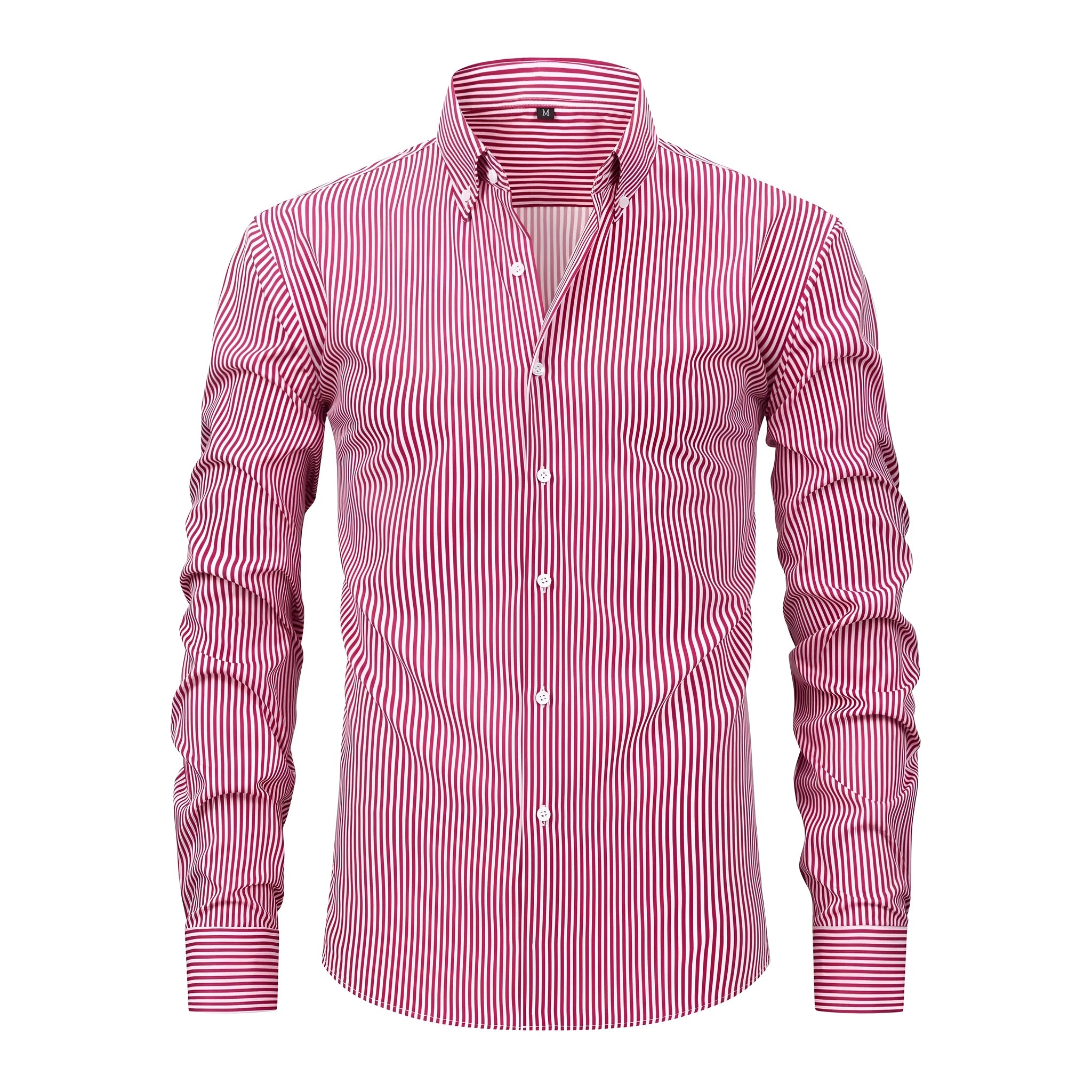Men's striped long-sleeved business shirt with lapel collar in non-ironing fabric