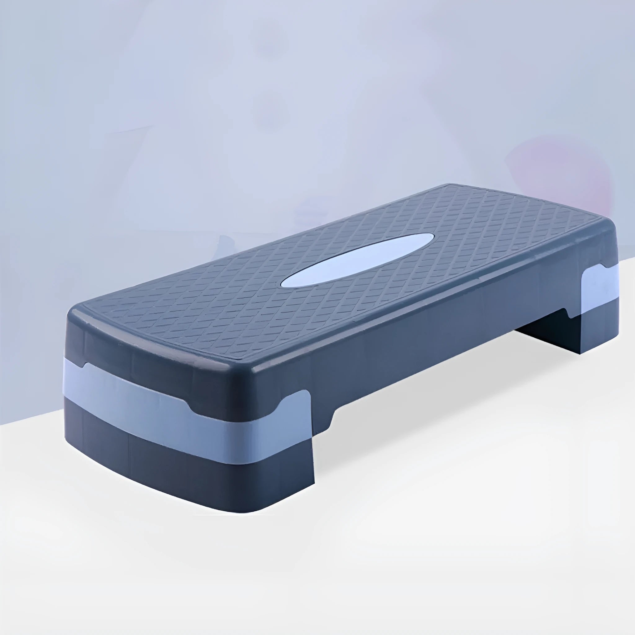 Grey Fit Step aerobics platform made of ABS plastic, measuring 68cm long by 28cm wide by 15cm high.