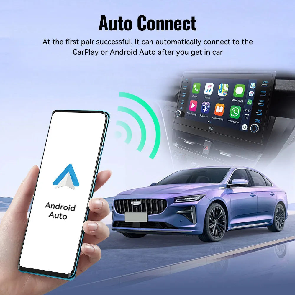 Black wireless Apple CarPlay USB adapter measuring 26x55mm for car smartphone connectivity