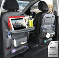 PU leather car storage hanging bag with multiple pockets attached to car seat back
