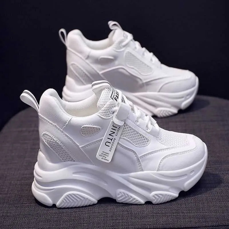 Women's mesh platform casual shoes with breathable hollow-out design and TPR sole