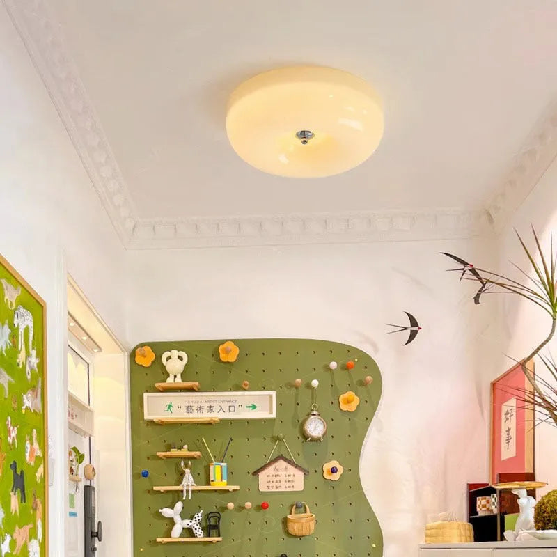 Cream style American contemporary bedroom ceiling lamp with three-colour adjustable lighting