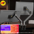 Aluminium alloy dual computer monitor desk mount bracket in gun black holding two screens
