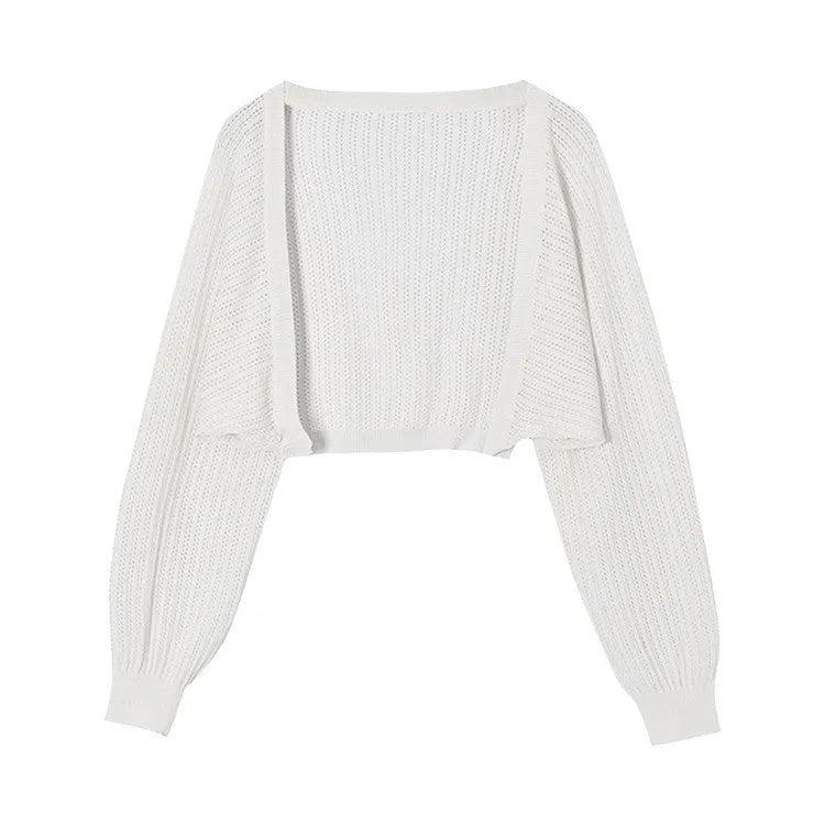 Linen blend blouse with long lantern sleeves and hollow-out design in multiple colour options