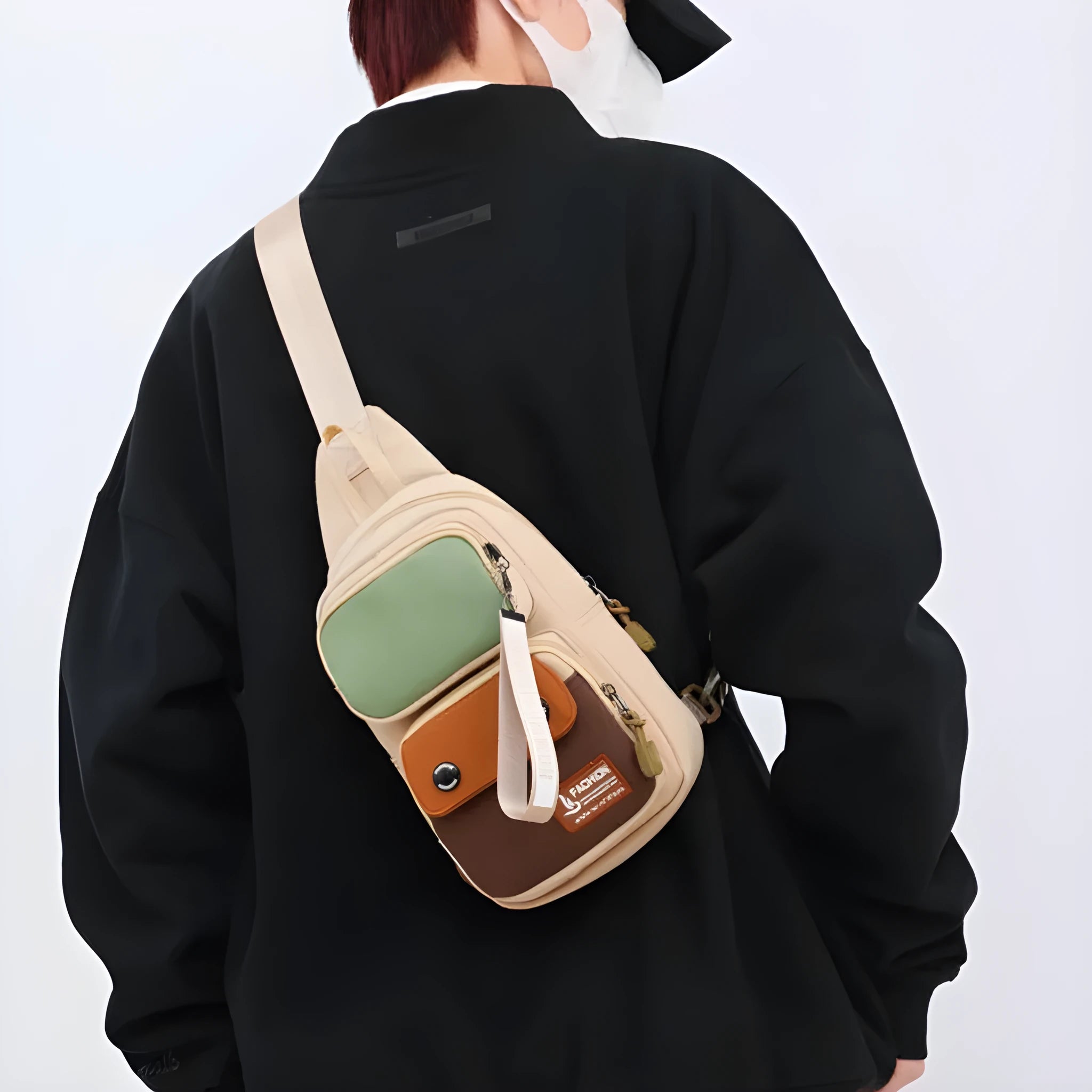 Nylon crossbody shoulder bag with multifunctional storage compartments in three colour options