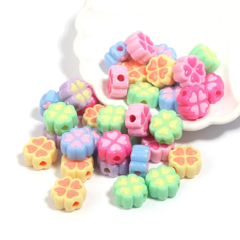 15mm frosted acrylic clover beads in mixed colours for jewellery making