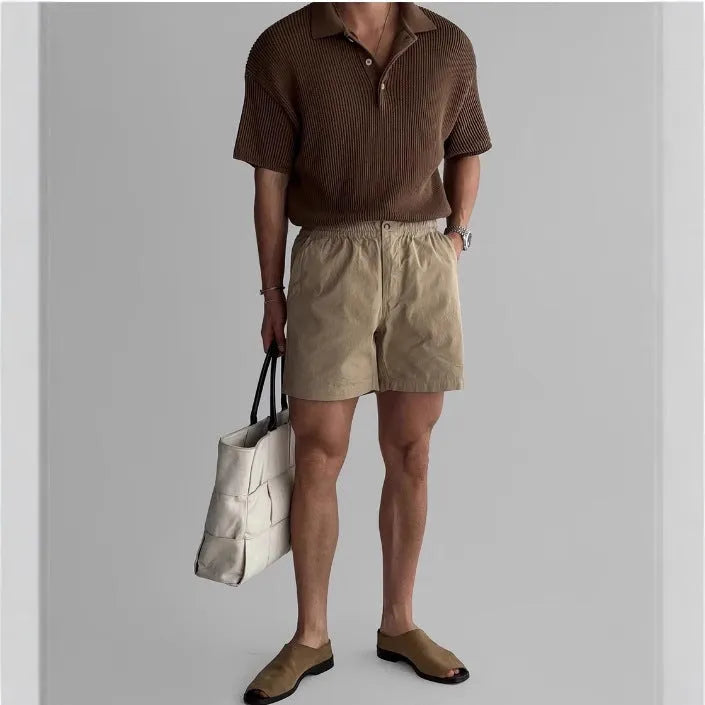 Cotton loose fit sports shorts in black, white and khaki colours