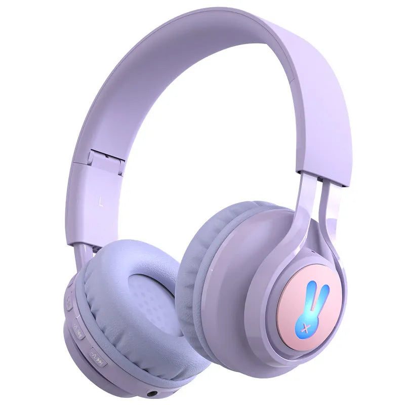 Wireless children's headphones with RGB lighting in bunny pink colour