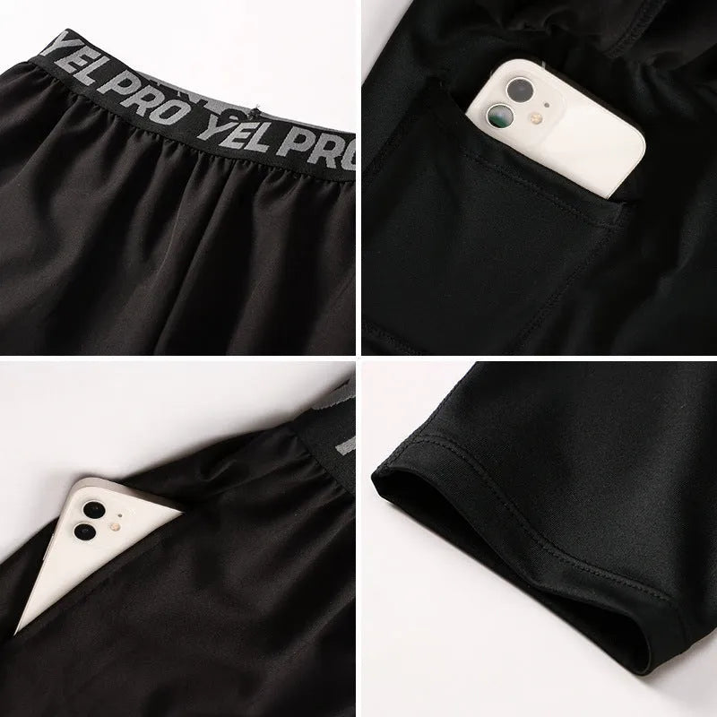 Men's grey quick-drying high elastic tight pants for fitness and running sports