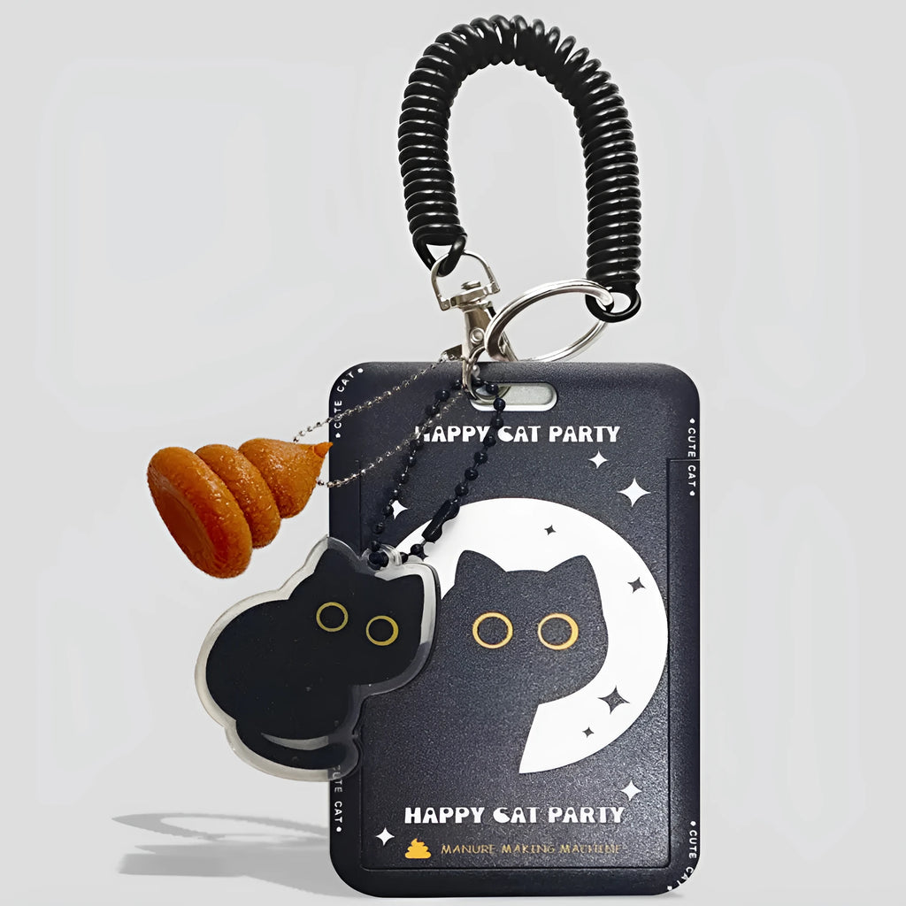 Cartoon black cat plastic card sleeve holder with ferrule pendant for bus and student cards