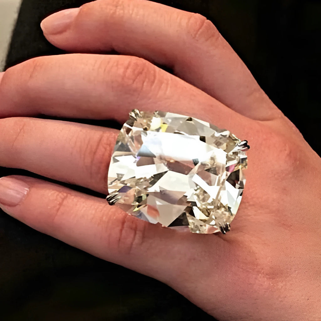 Women's geometric alloy ring with square diamond inlay in white gold colour