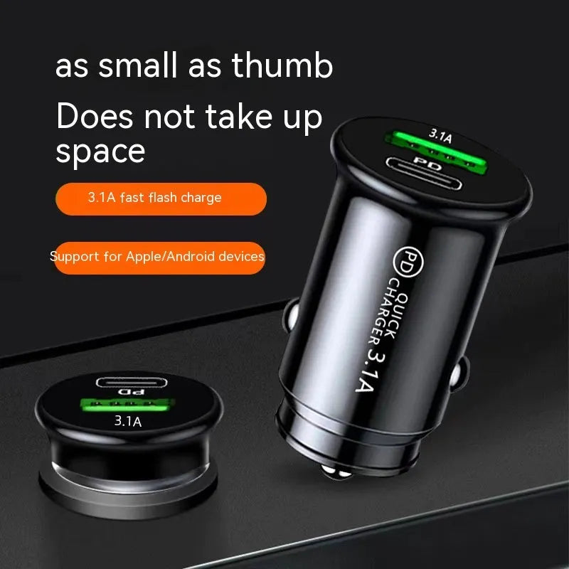 Dual USB port car charger converter for vehicle cigarette lighter sockets in black or white bare metal finish