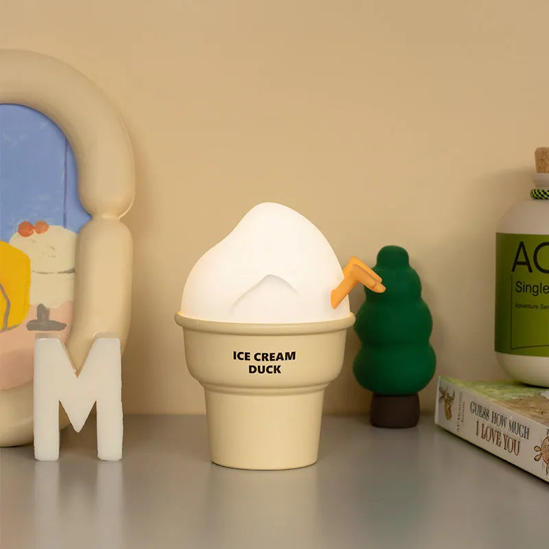 Ice cream duck small night lamp cartoon ornament with USB charging, 103x89x130mm