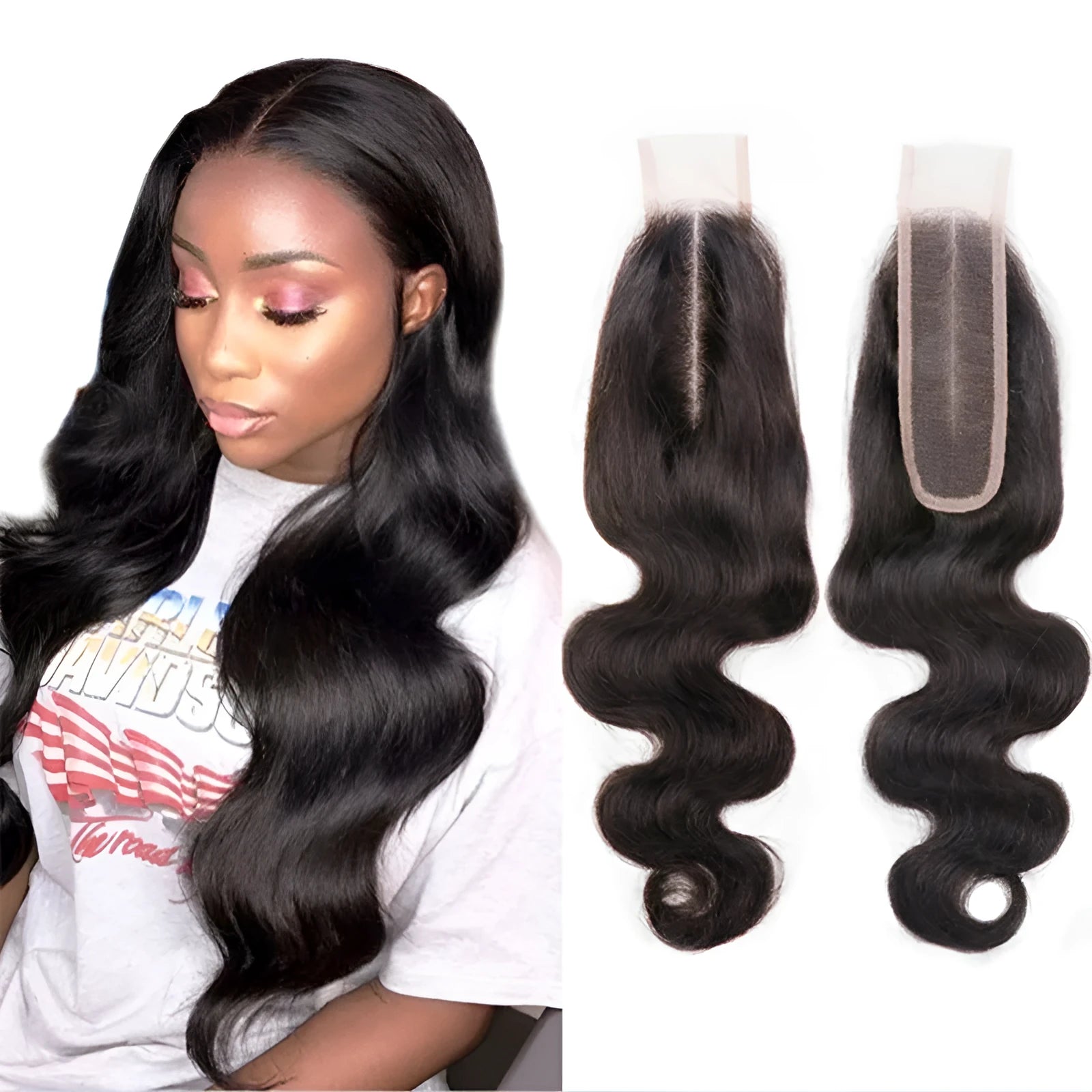 Straight human hair wig in natural colour on a mannequin head, showing hand-woven cap construction.