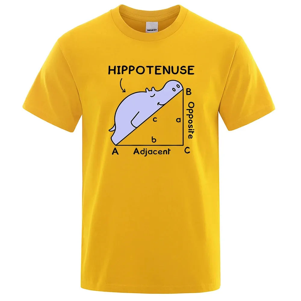Hippotenuse Opposite Adjacent funny print on a loose-fit cotton T-shirt in army green.