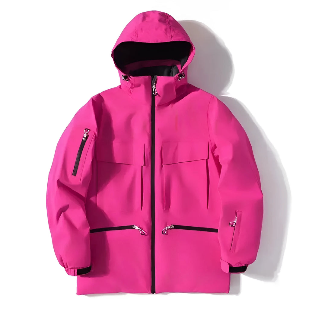 Men's Winter Ski Suit Hooded Jacket with Thicken Thermal Padding, Polyester Fibre Filler, Available in Black, Rose Red, Light Blue, Fluorescent Green, and Pure White, Sizes S to XXL for Ice Sports