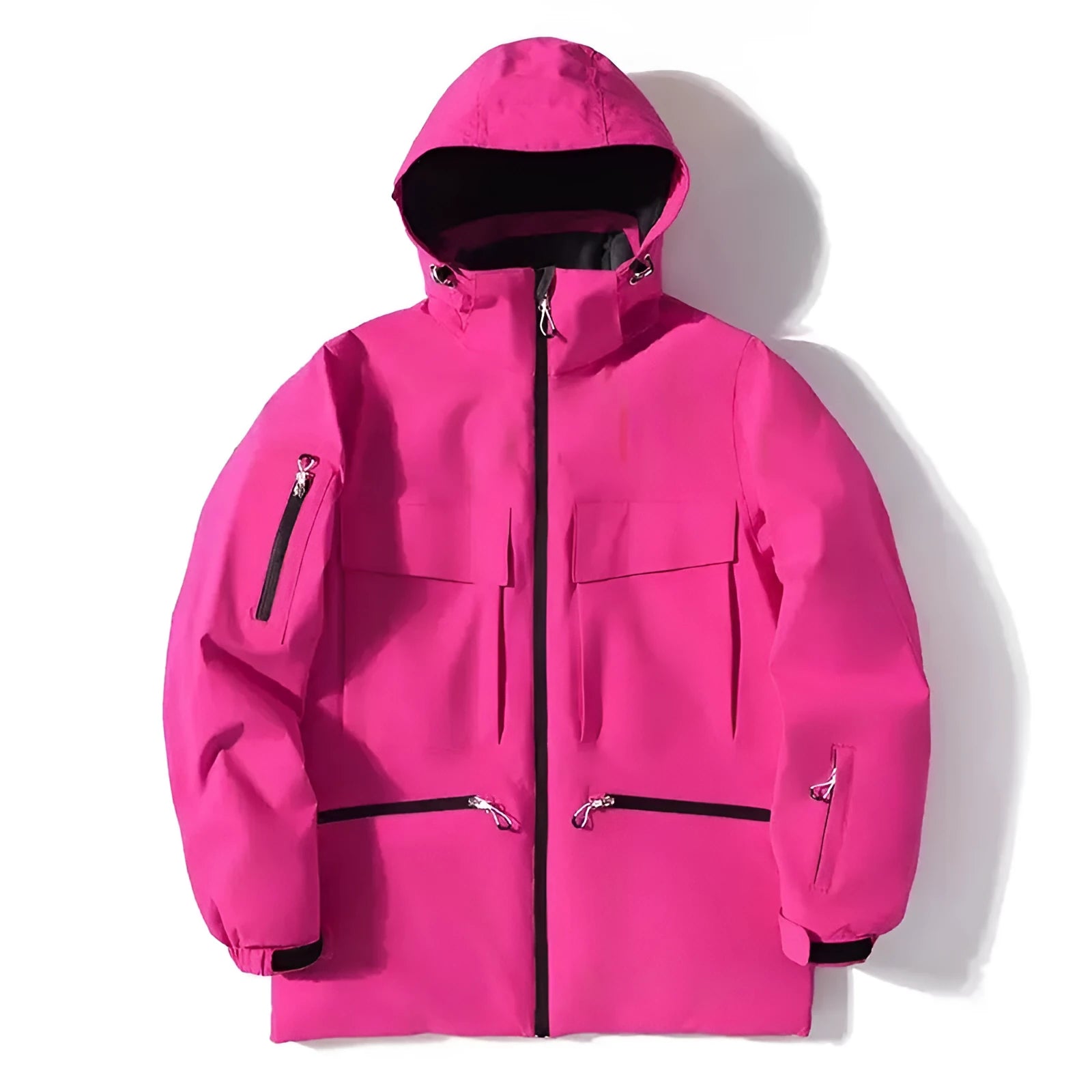 Men's Winter Ski Suit Hooded Jacket with Thicken Thermal Padding, Polyester Fibre Filler, Available in Black, Rose Red, Light Blue, Fluorescent Green, and Pure White, Sizes S to XXL for Ice Sports