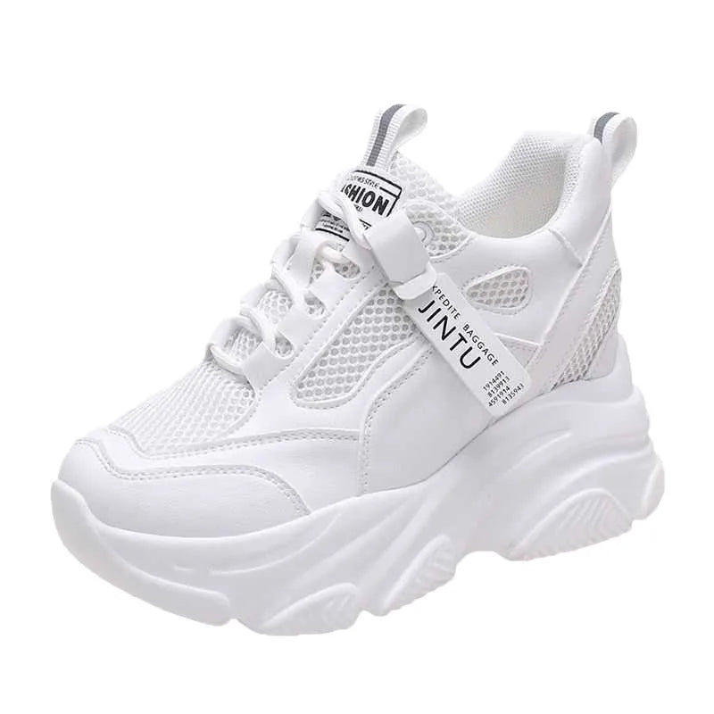 Women's mesh platform casual shoes with breathable hollow-out design and TPR sole