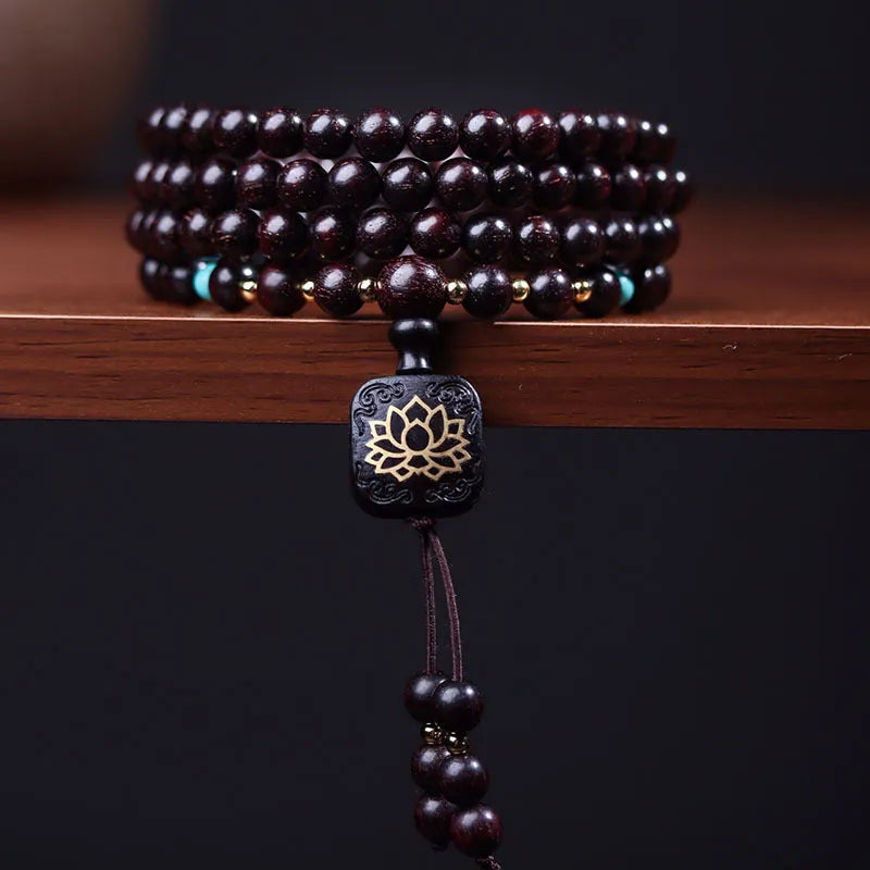Zambia rosewood bead bracelet with 108 flat lotus pendant beads for DIY jewellery making
