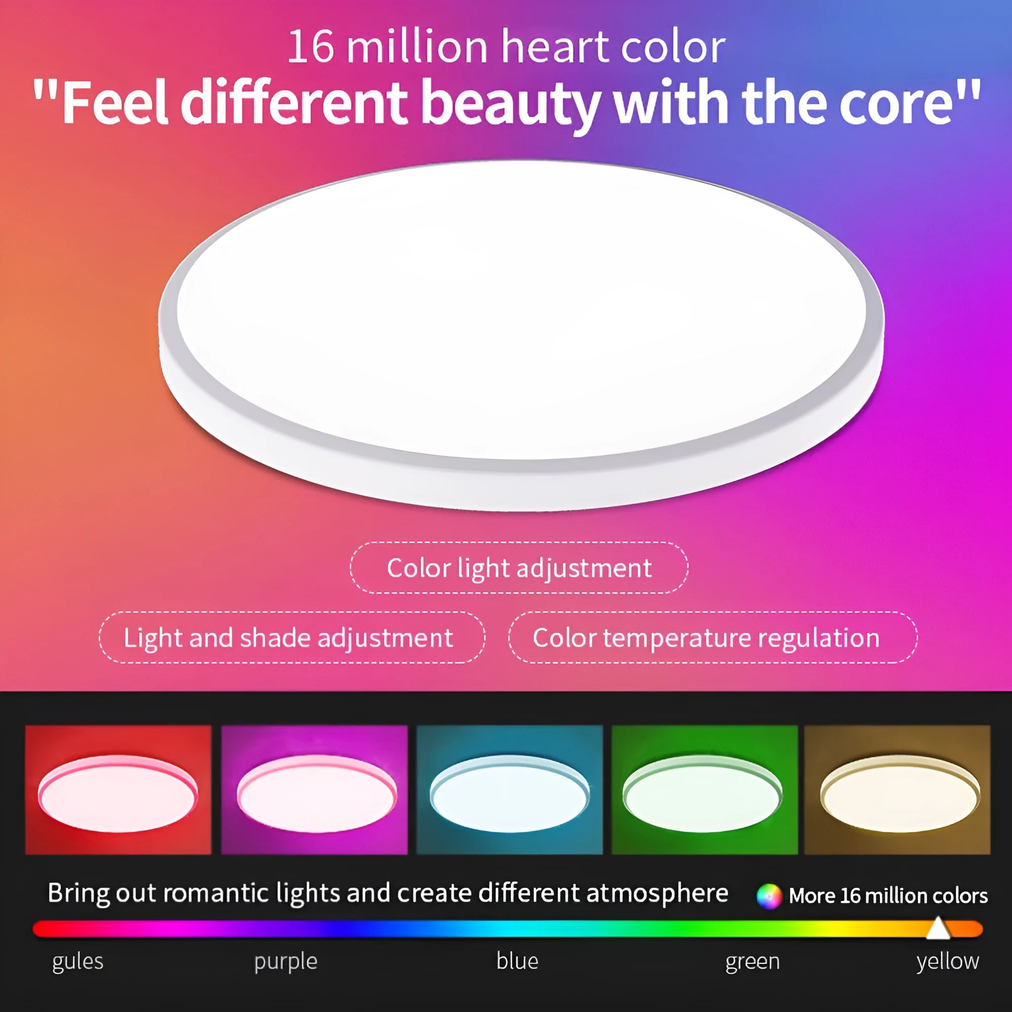 RGBCW intelligent Bluetooth ceiling lamp in black or white with app and remote control