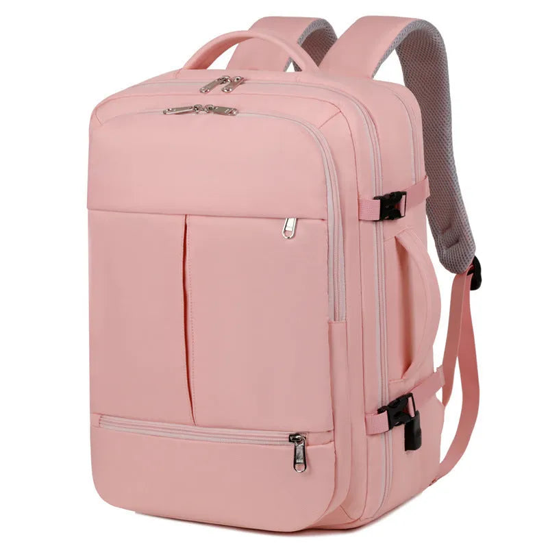 Large waterproof oxford backpack showing multiple pockets and 15.6 inch laptop compartment in available colours