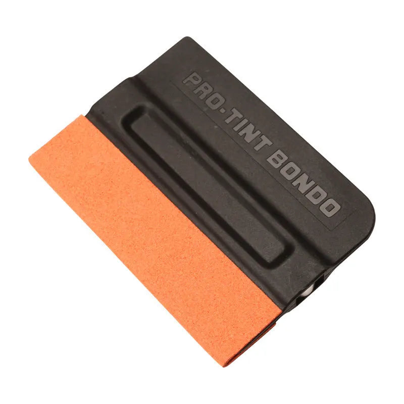 Car vinyl wrap scraper tool with ABS plastic handle and a choice of deerskin or wool pad.