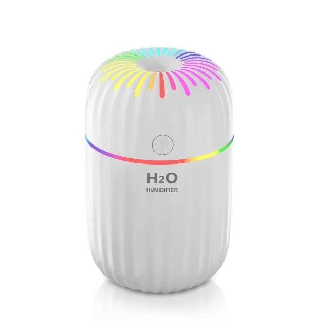 White USB desktop humidifier with compact 75x75x116mm dimensions and 300ml water tank capacity