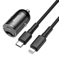 Grey 30W PPS fast car charger with 1 metre USB cable for mobile phones