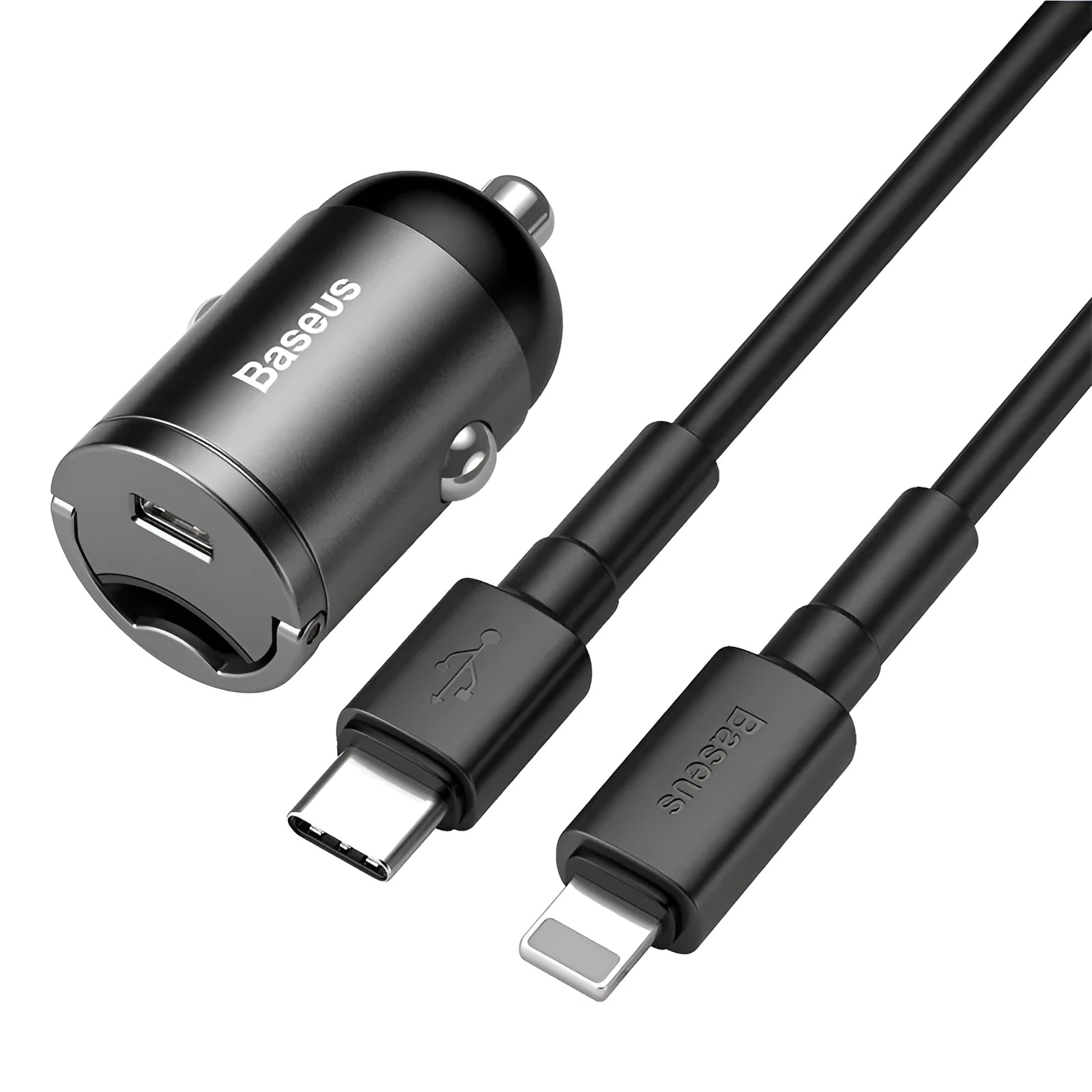 Grey 30W PPS fast car charger with 1 metre USB cable for mobile phones