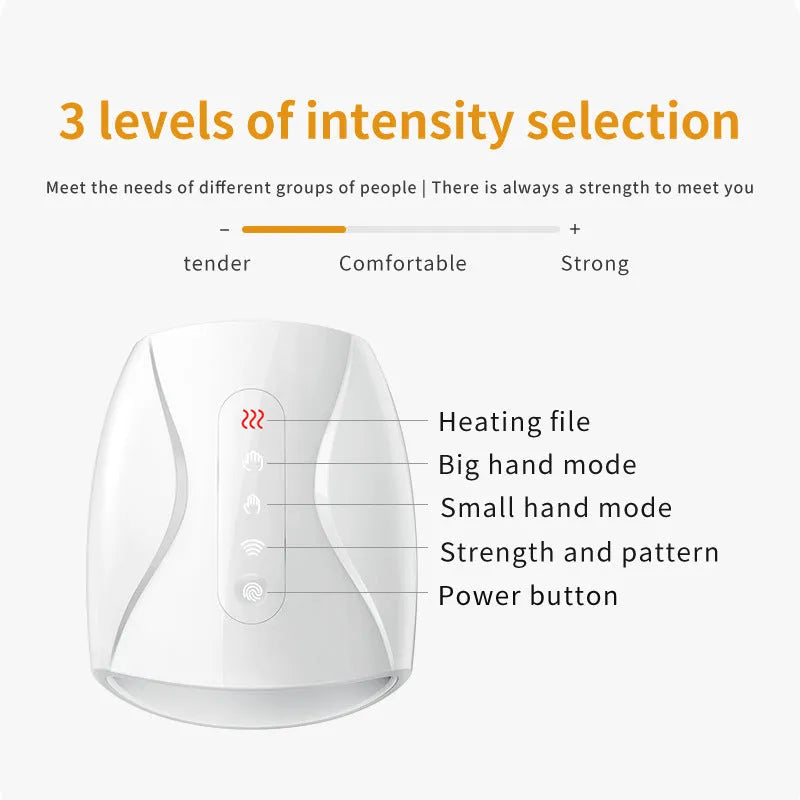 White electric hand massage instrument with heating for palm finger and wrist, 24x13cm