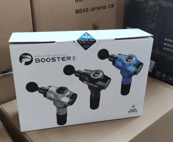 Black and white percussion muscle massage gun with adjustable speed settings