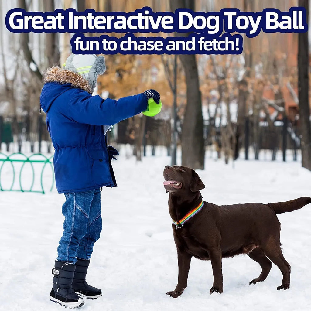 Green natural rubber dog ball chew toy with squeaker for medium and large breed aggressive chewers