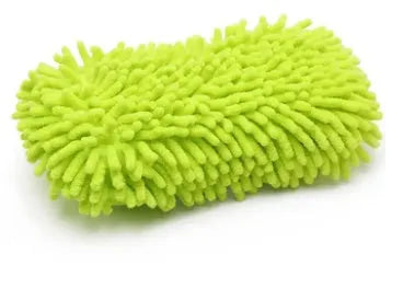 Silver green chenille car wash sponge with microfiber construction measuring 14x25cm