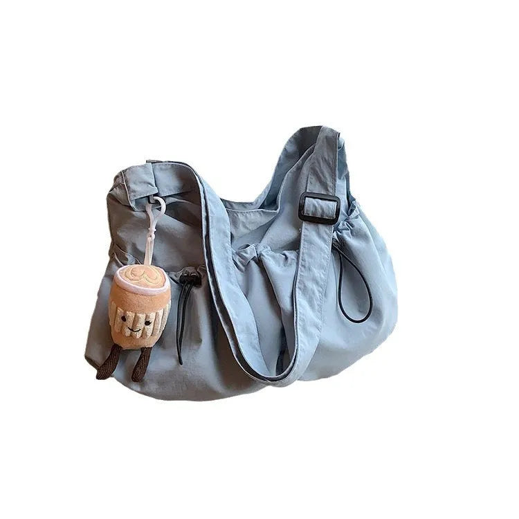 Ultra-light pleated polyester crossbody student bag in street trend style with mobile phone pocket