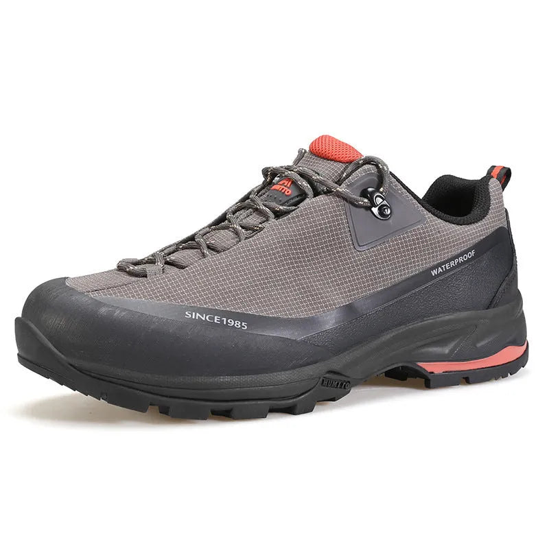 Men's low-top hiking boots with round toe design and lace-up closure in various colours