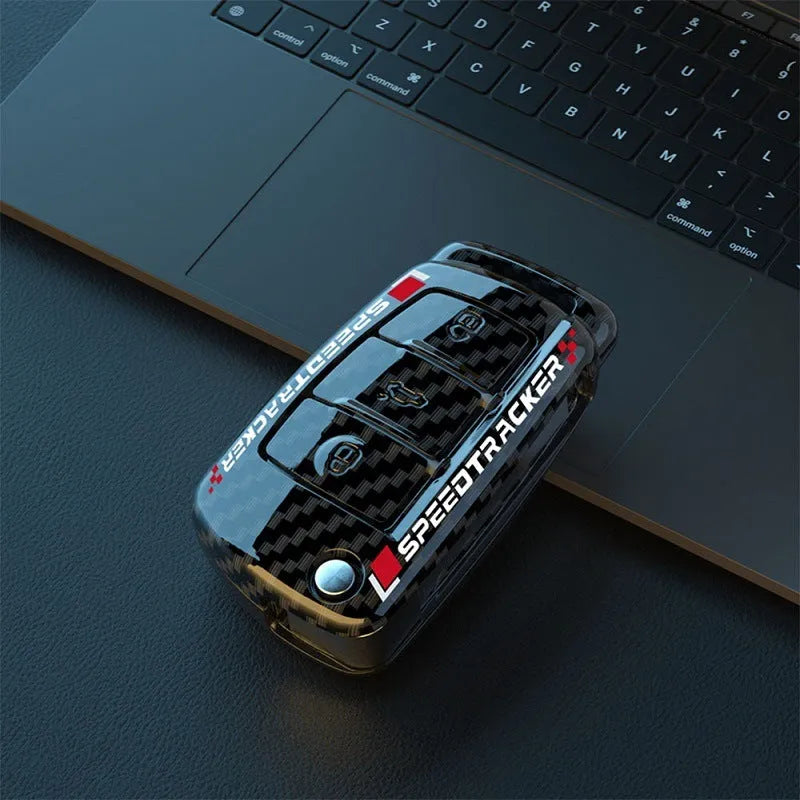 Carbon fibre style car key cover with mirror element in carbon or white colour