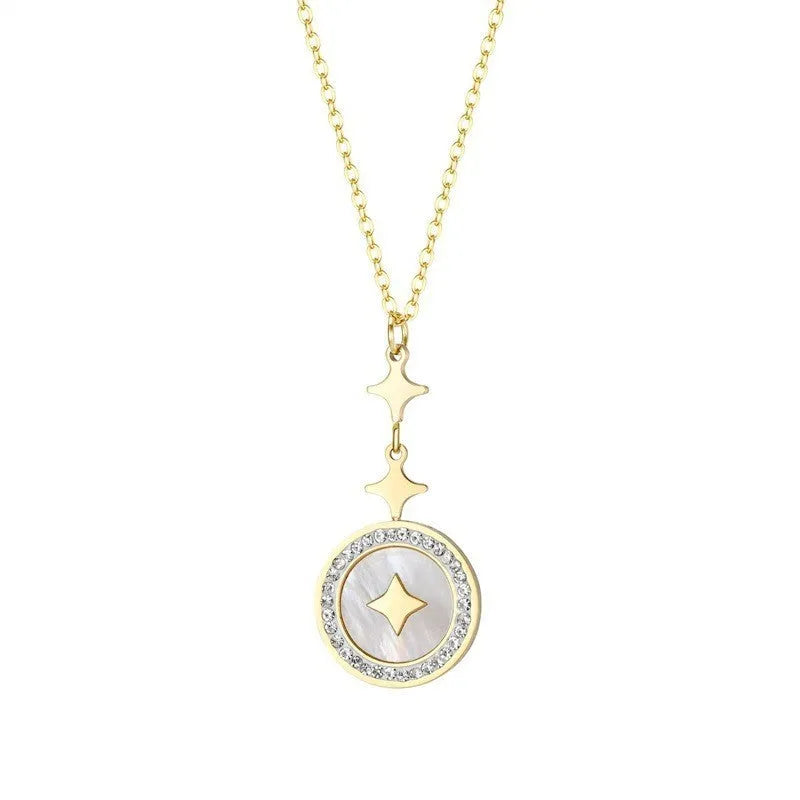 Titanium steel women's necklace with six-pointed star diamond pendant on adjustable chain