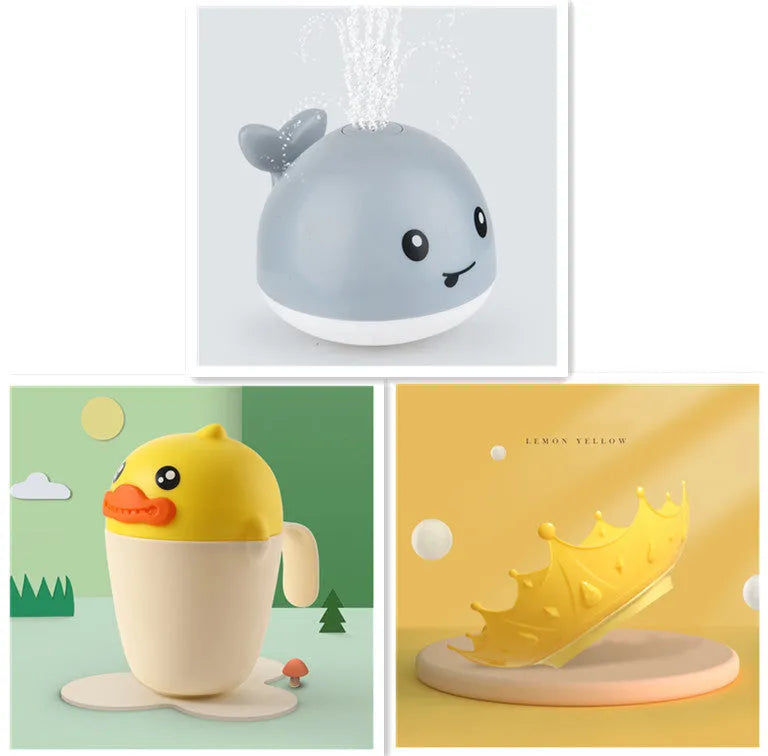 Automatic water spray whale bath toy with lights floating in baby bath