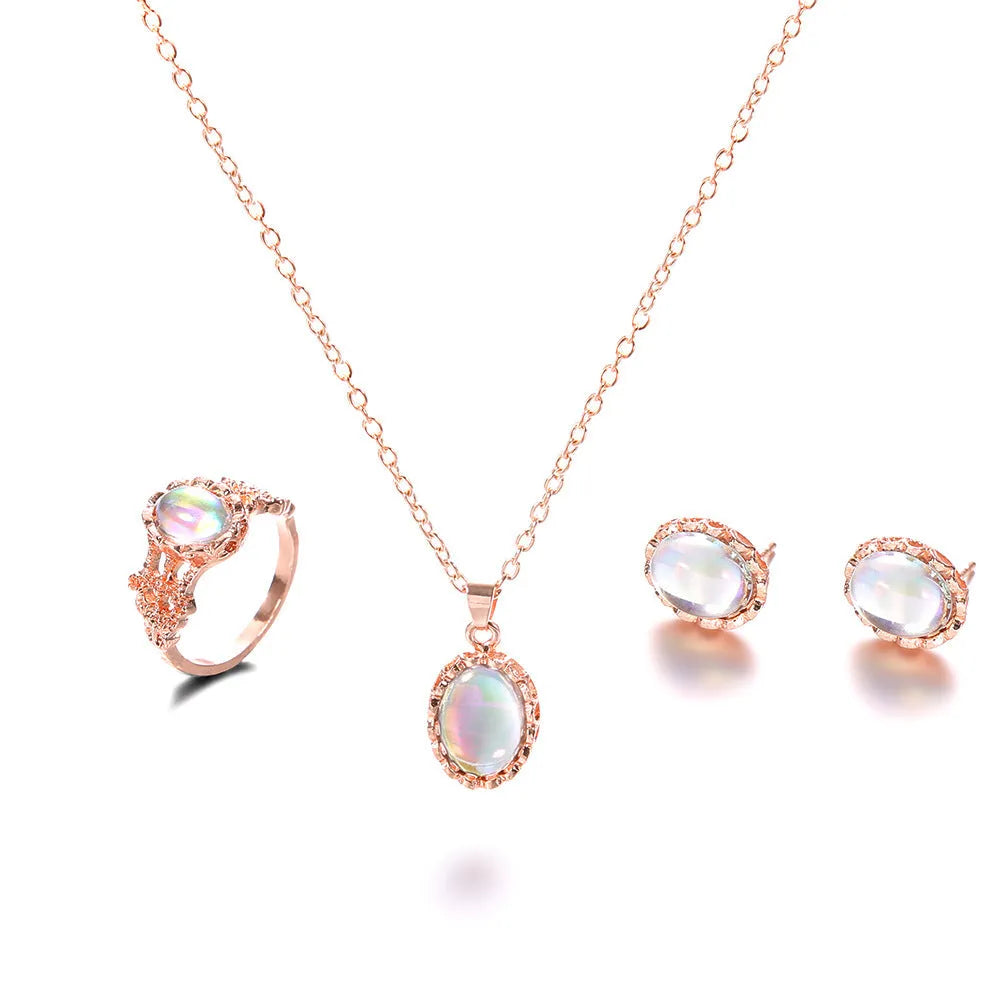 Geometric alloy and acrylic gemstone jewellery set with necklace, earrings, and ring in colour Sku1037