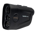 A rechargeable golf laser rangefinder with LCD display, shown with its Type-C charging cable.