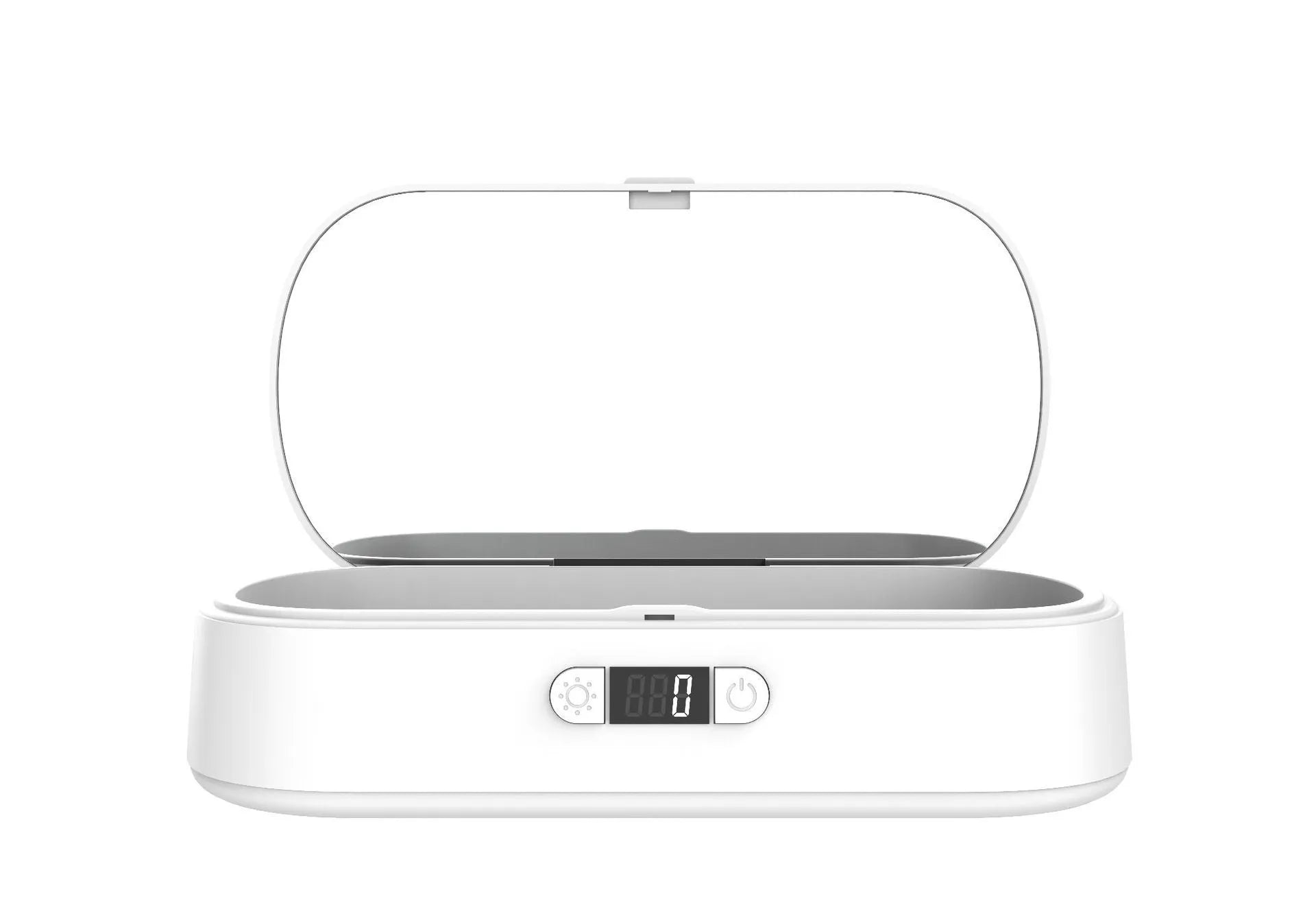 White ultraviolet steriliser box with wireless charging for mobile phones and small items.