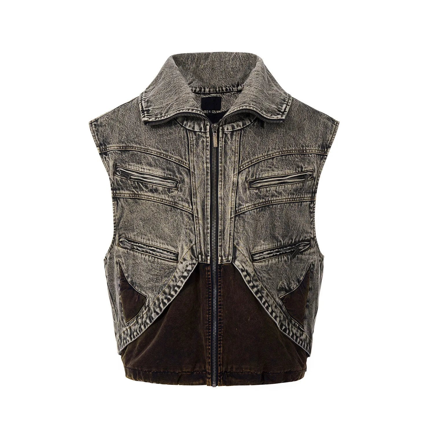 Men's sleeveless denim vest jacket with front zipper closure in casual summer style