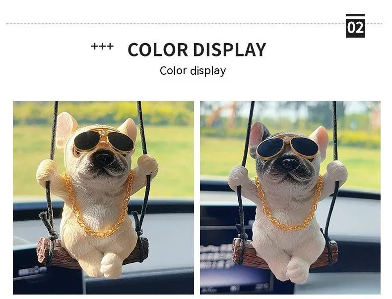 Resin cartoon bulldog car pendant ornament for rearview mirror mounting in multiple colour options